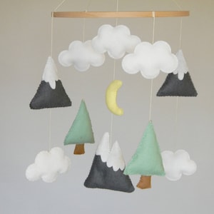 Baby mobile Mountains Baby Mobile Baby Mobile Modern Nursery mobile Felt Tree Mountain nursery decor Cloud Mobile Mint Gray image 4