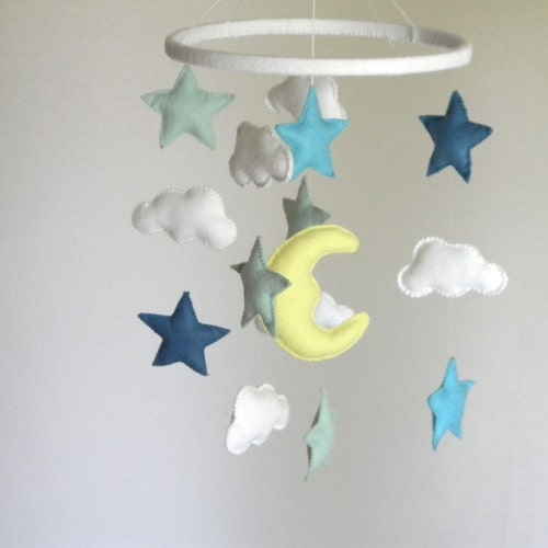Clouds and Stars Mobile Moon Star Mobile Baby Mobile Nursery Etsy
