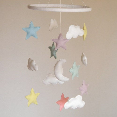 Custom Cloud Star Mobile Baby Mobile Felt Stars Clouds Moon Etsy