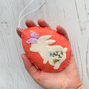 Felt easter egg Easter ornaments Easter tree decorations felt egg with flower bunny lamb Spring Decoration hanging ornament coral