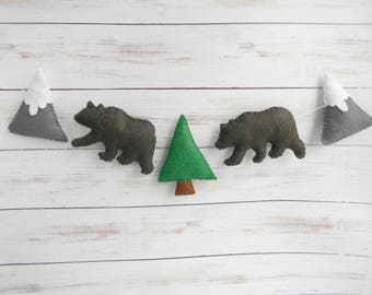 Mountain wall decor Mountains garland Mint grey felt mountains Mountains nursery decor Scandinavian Adventure decor baby boy nursery