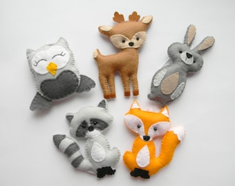 Woodland stuffed animals,  woodland decor, forest animals, woodland nursery decor, woodland ornaments, felt fox raccon bunny owl