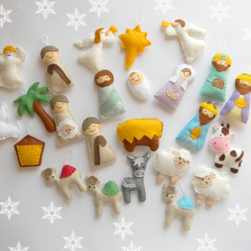 Nativity christmas ornament set 24 christmas Ornaments Nativity scene Nativity advent calendar Baby Jesus  Mary Joseph Shepherd