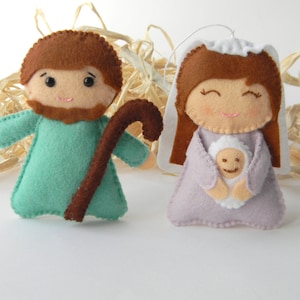 Christmas Ornaments- Felt Nativity Set - Mary  Joseph  baby Jesus ornaments - Handmade christmas ornaments- Christmas Tree decor