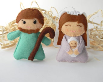 Weihnachtsschmuck – Krippenset aus Filz – Maria-Joseph-Kind-Jesus-Ornamente