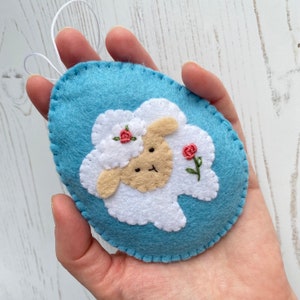 Felt easter egg Easter ornaments Easter tree decorations felt egg with flower bunny lamb Spring Decoration hanging ornament blue