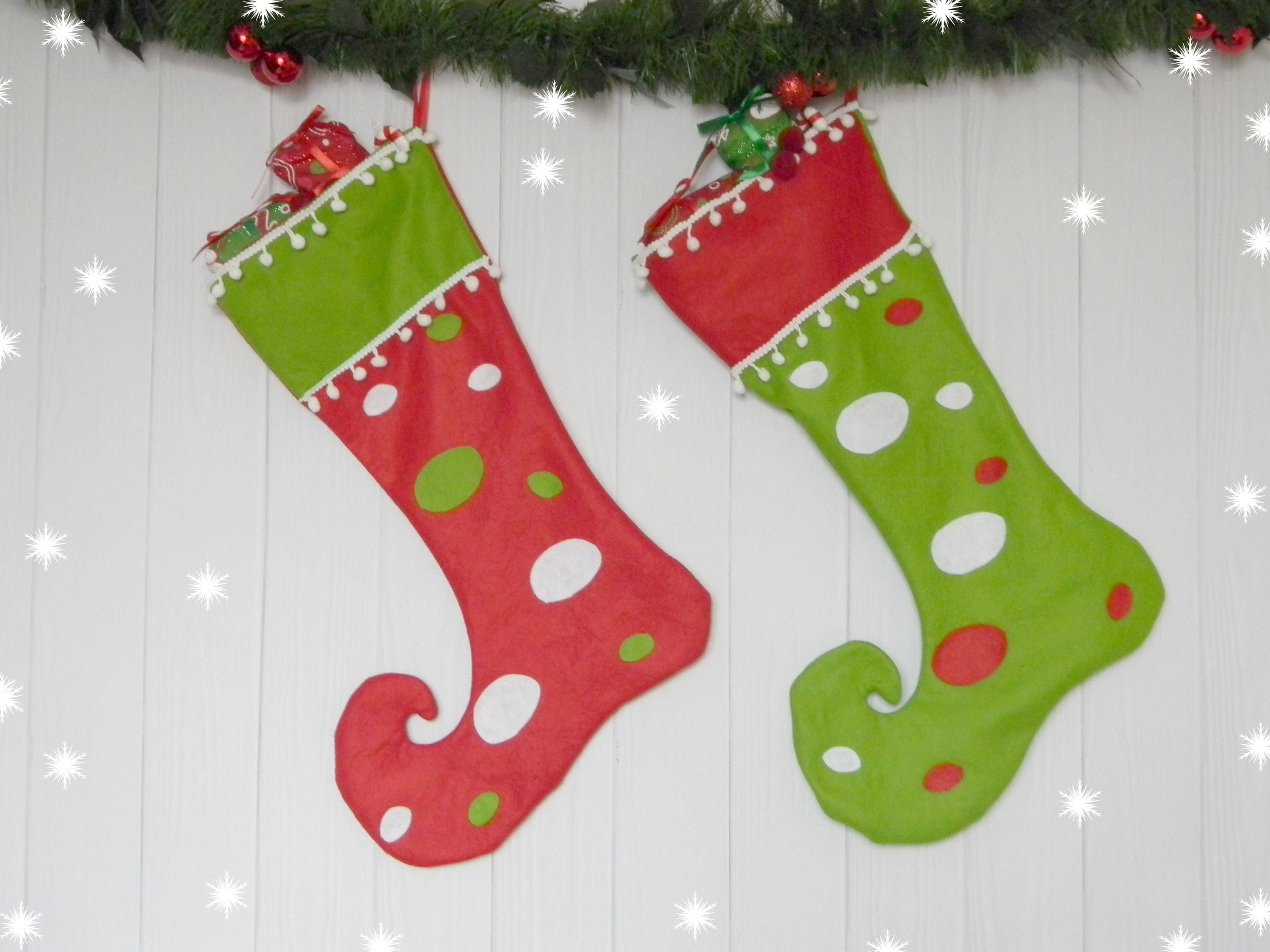 SALE Personalized Elf Stockings Red Green christmas socking Etsy