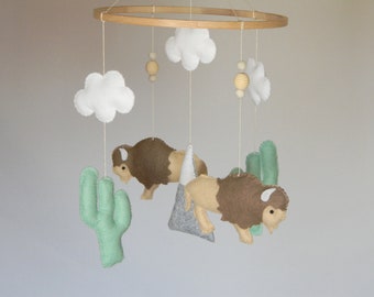 Bison baby mobile southwestern nursery decor kids room Buffalo nursery mobile girl and boy newborn gift handmade mobile