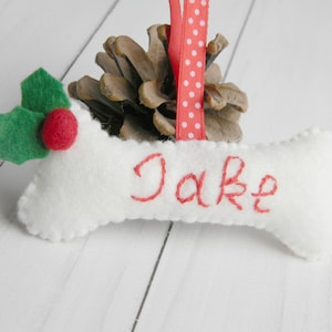 Personalized dog bone ornament Felt Christmas dog bone ornament Christmas decoration Puppy Ornament Pet Ornament New puppy gift Family dog image 1