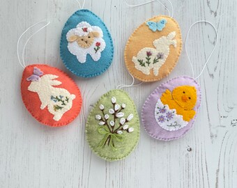 Felt easter egg Easter ornaments Easter tree decorations felt egg with flower bunny lamb Spring Decoration hanging ornament