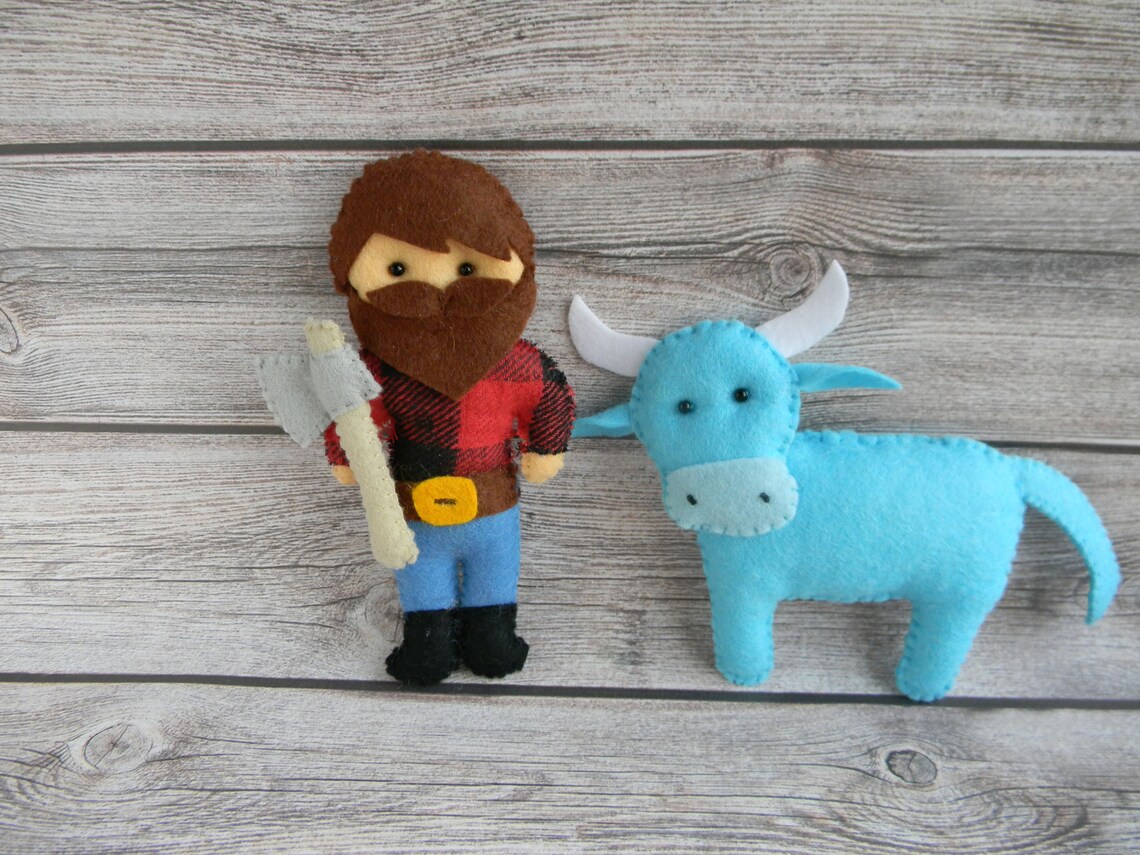 Lumberjack ornament Paul bunyan doll Babe the blue ox Etsy
