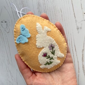 Felt easter egg Easter ornaments Easter tree decorations felt egg with flower bunny lamb Spring Decoration hanging ornament yellow