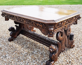 19th Century Carved Oak Table