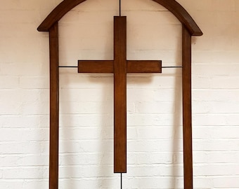 Large Vintage Mid Century Oak & Iron Framed Crucifix - 1960s