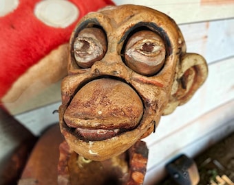 Antique Folk Art Hand Carved Articulated and Jointed Monkey Puppet / Marionette