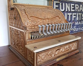 Antique Brass National Cash Register - Fleur de Lis (1906)