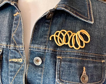Abstract Spiral Brooch, Matte Brushed Gold, Fun Loops Squiggle Pin