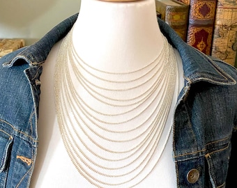 Milor 15 Strand Necklace, Waterfall Sterling Silver, Multi Strand Milor, Italy, Delicate Chain