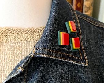 Vintage Rainbow Earrings, Colorful Slice Lucite Plastic Earrings, Collar Pins, Set of 3, Mod