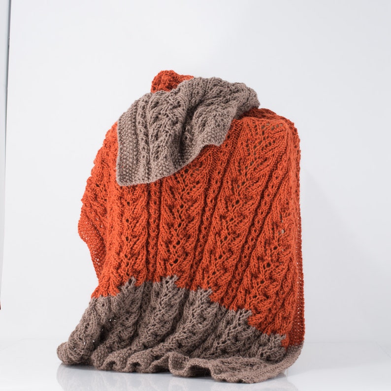 Knit Alpaca Blanket Afghan Throw Burnt Orange and Taupe Etsy