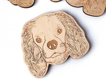 King Charles Cavalier Spaniel | Dog Coaster Set | Laser Cut Coasters | Wooden Coasters | Dog Illustrations