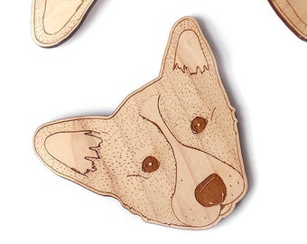 Corgi | Dog Coaster Set | Laser gesneden onderzetters | Houten onderzetters | Hondenillustraties