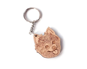 Wooden Pomeranian Keychain | Pomeranian Pet Keychain | Laser Cut | Dog Keychain