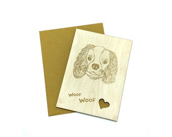 Wooden Greeting Card - Cavalier | King Charles Cavalier Dog Greeting Card | Laser Cut | Dog Wood Card