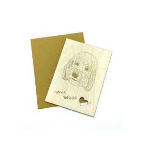 Carte de vœux en bois - Doodle | Golden doodle | Carte de vœux pour chien Labradoodle | Découpe laser | Carte de bois pour chien