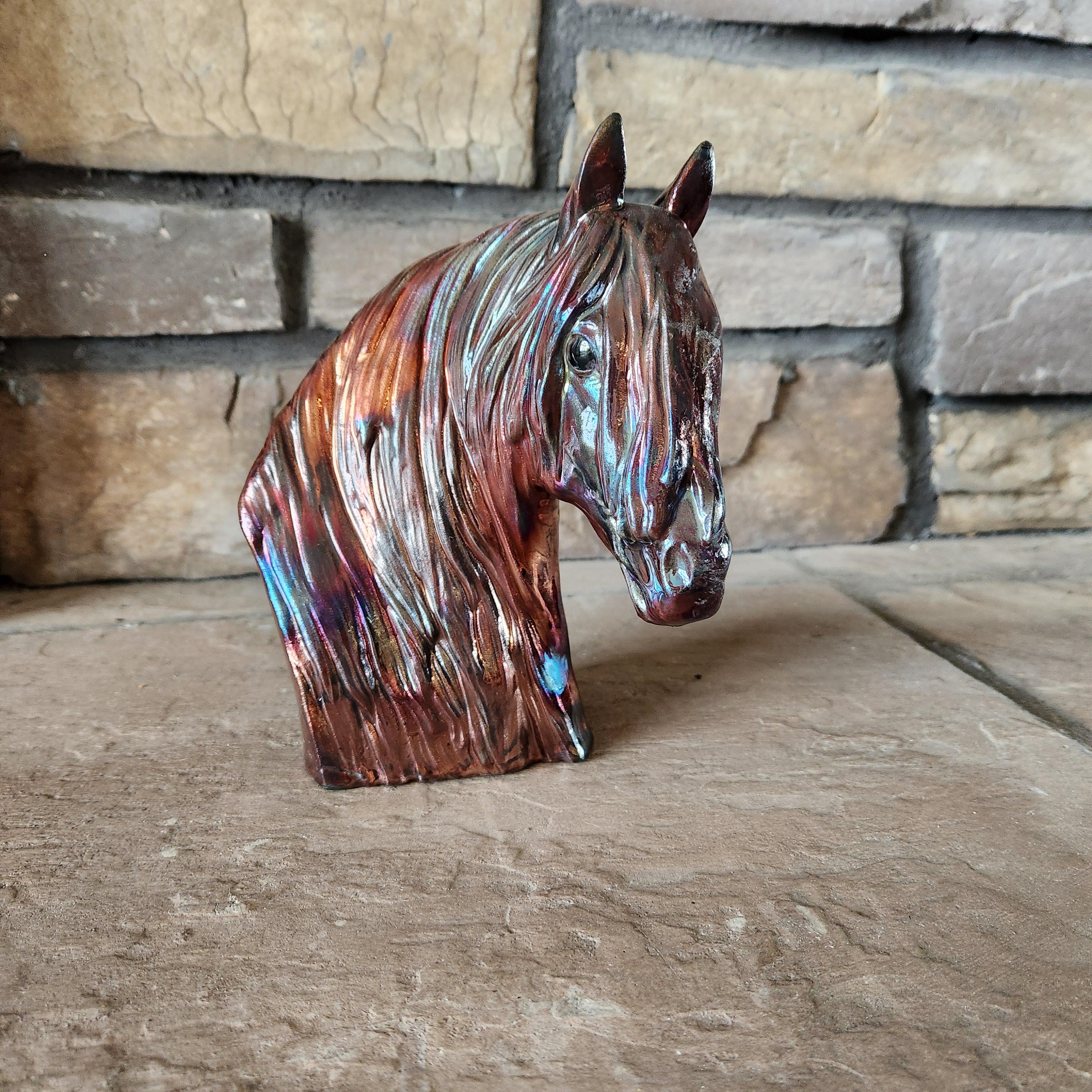 Raku Horse Head Bust Friesian