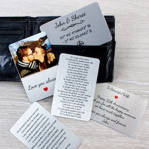 Poem, Quote Text on Metal Wallet Purse Silver Card Insert: Romantic Couples Gift