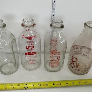 Vintage Glass Milk Bottles Set - Dairy Collectibles
