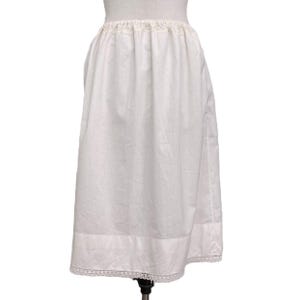 1940s White Cotton Slip Skirt | Vintage Half Slip | Handmade Bobbin Lace Trim | Mid-Century Undergarment | Vintage Lingerie
