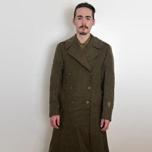 Vintage WWII Olive Drab Boiled Wool Military Trench Coat