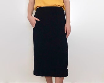 Vintage Navy A-Line Midi Skirt