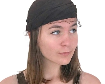 Vintage 1950s Brown Turban Hat: Handmade Mid-Century Veil Headpiece