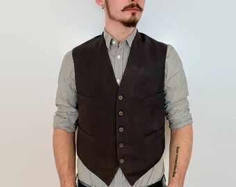 Antique Brown Wool Vest with Striped Lining