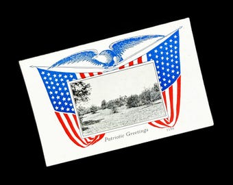 Antique Patriotic Eagle & American Flag Postcard | Unused Divided Back Souvenir Card | c. 1910–1915