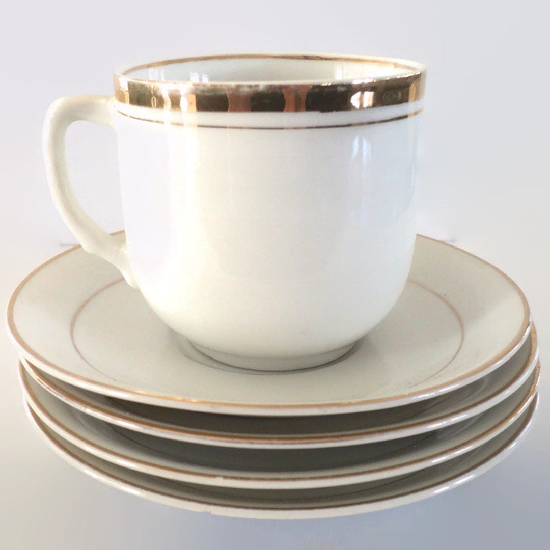 Vintage Hotel Teacup and Saucers With Gold Trim Etsy