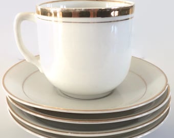 Vintage Hotel Teacup and Saucers with Gold Trim