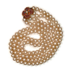 Vintage Pearl Necklace | Double Strand Faux Pearls | Gold Filigree Clasp | Turquoise Accent Jewelry