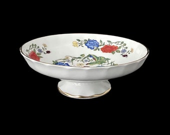 Cuenco de rosas Aynsley Famille / Porcelana vintage con pedestal / Diseño de la dinastía Ch'ing