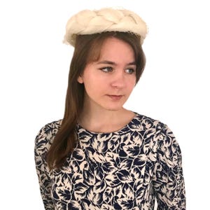 Vintage 1960s Ivory Braided Open Crown Pillbox Hat | Union Made | Bridal Wedding Accessory | Retro Millinery Collectible