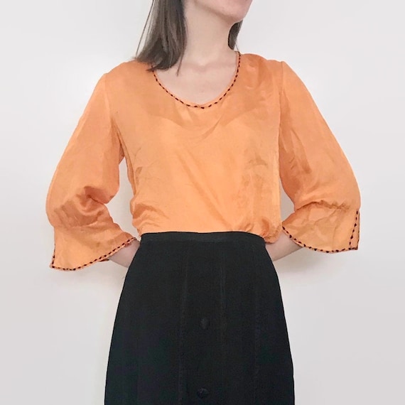 Antique Edwardian Orange Silk Blouse