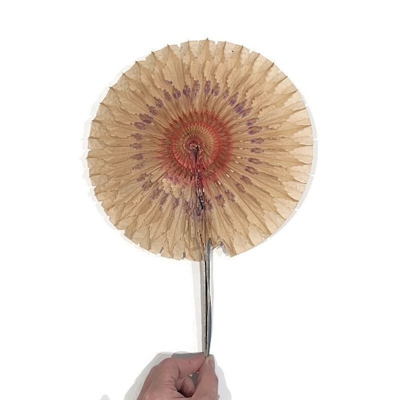 Antique Pink and Purple Crepe Paper Hand Fan