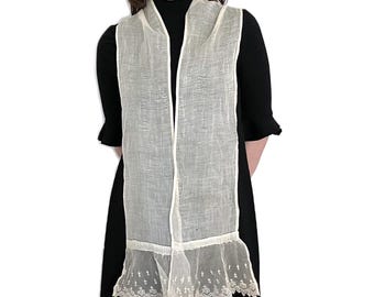 Antique Lace Stole | Edwardian 1920s Wrap | Sheer Net Flounce | Bridal Scarf | Collectible Textile