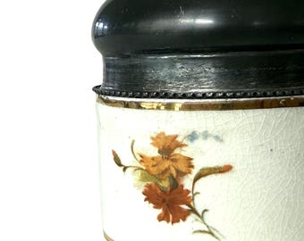 Vintage Floral Porcelain Vanity Jar: Nickel Lid, 1920s–1940s Vanity Ware