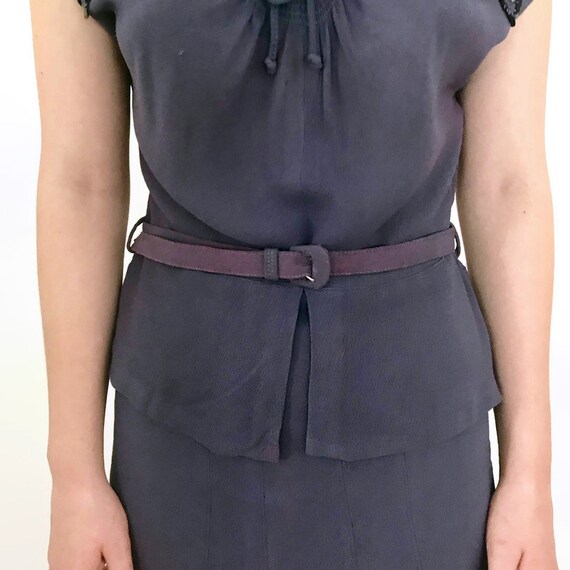 Vintage 1940s Dark Slate Blue Sequin Belted Dress - image 4