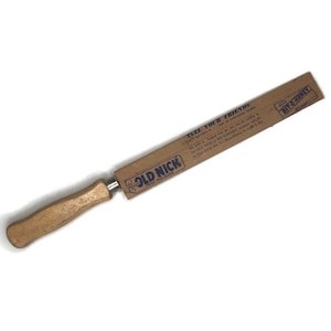 Cuchillo promocional vintage Old Nick Bit O Honey, raro, mango de madera, hoja de 13", publicidad coleccionable, funda de cartón original