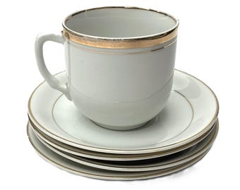 Antyczny japoński spodek do filiżanki | Złote wykończenia | Styl mid-century modern | Porcelana eksportowa | Naczynia zapasowe
